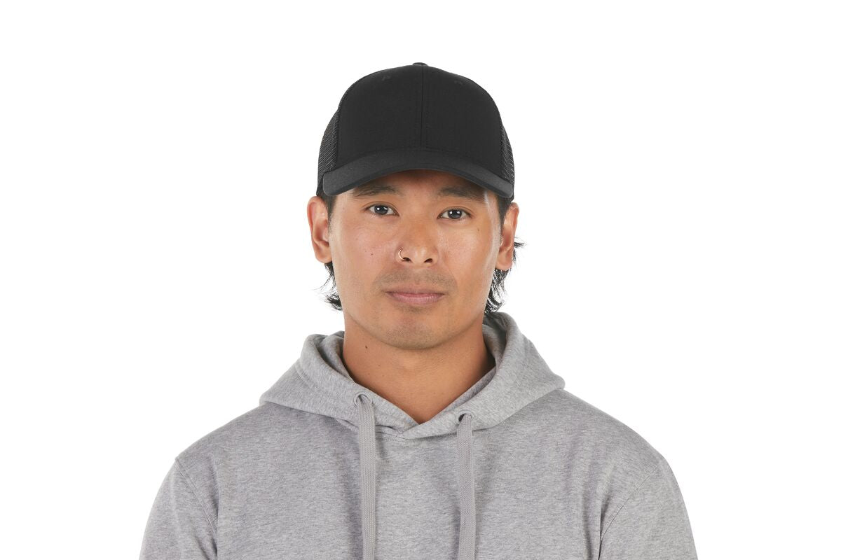 recycled-poly-low-profile-trucker-hat-l5 WebPDP-HAT002002_Recycled_Poly_Low_Profile_Trucker_Hat_Black_Studio_Harper_Studios_0723_Front__HAT002002OS.jpg